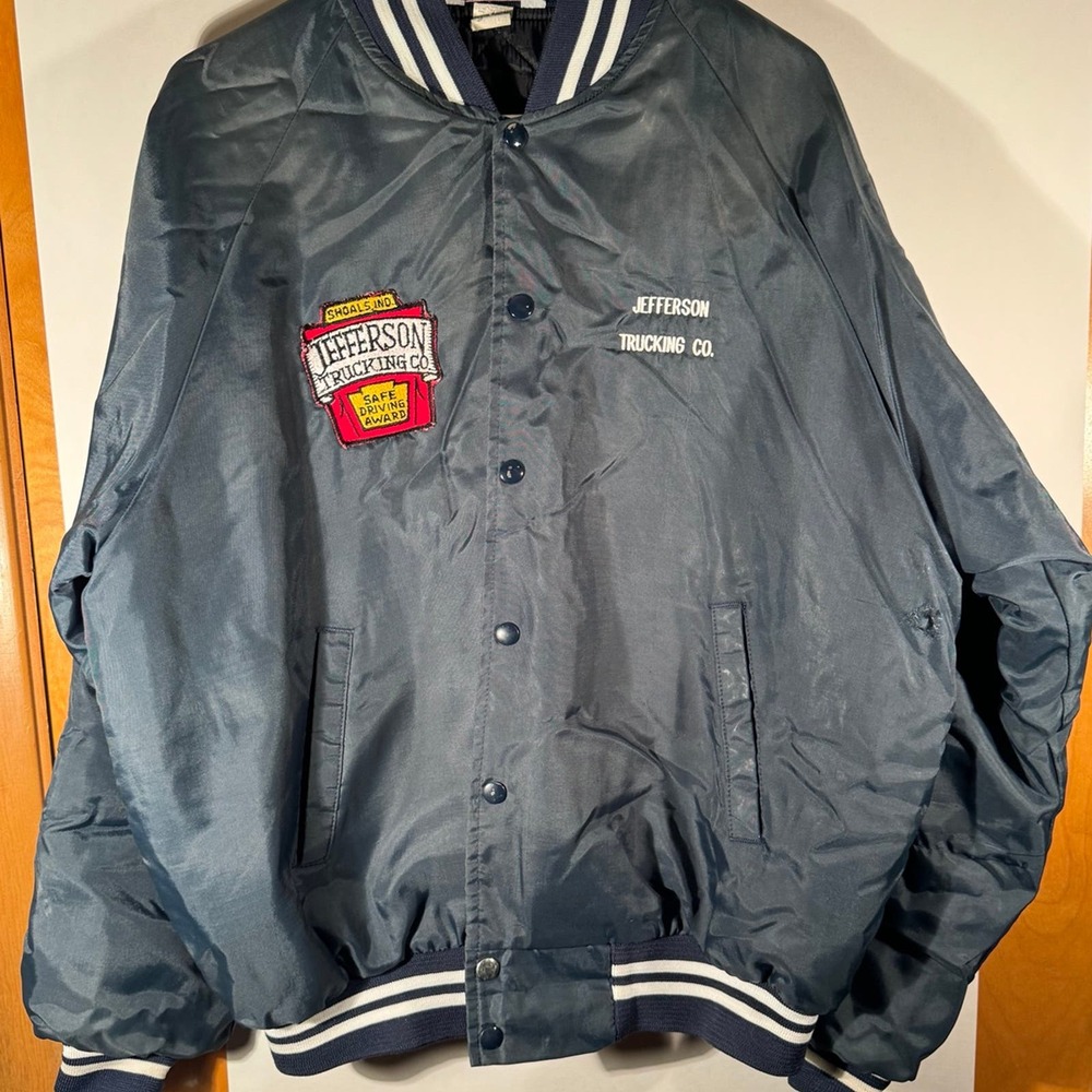 Vintage Wearguard Nylon‎ Bomber Jacket XL Jefferson Trucking Co. Shoals Indiana